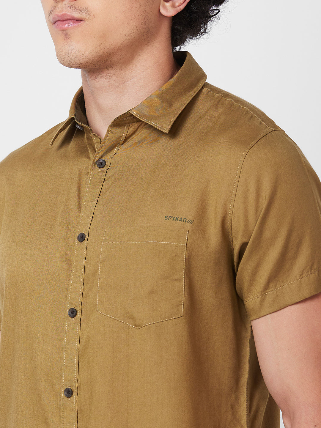 Spykar Khaki SOLID HALF SLEEVE Shirt For Men