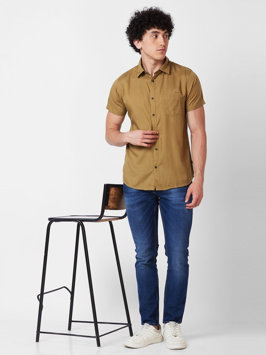 Spykar Khaki SOLID HALF SLEEVE Shirt For Men