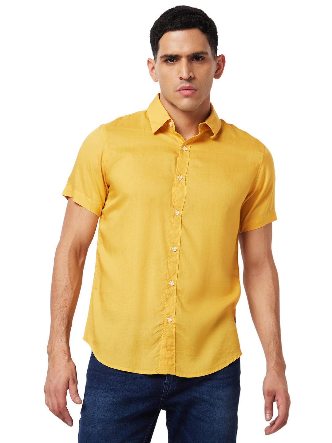 Spykar Yellow Solid Shirt For Men
