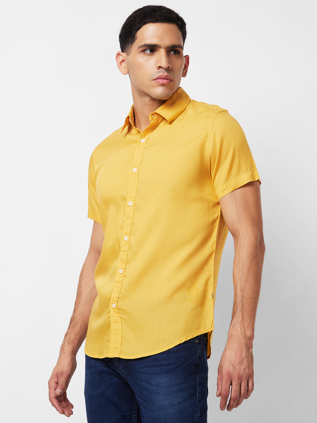 Spykar Yellow Solid Shirt For Men