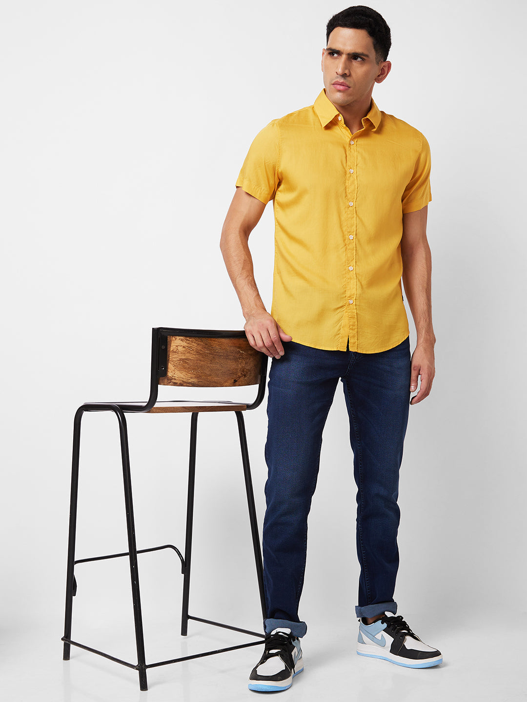 Spykar Yellow Solid Shirt For Men