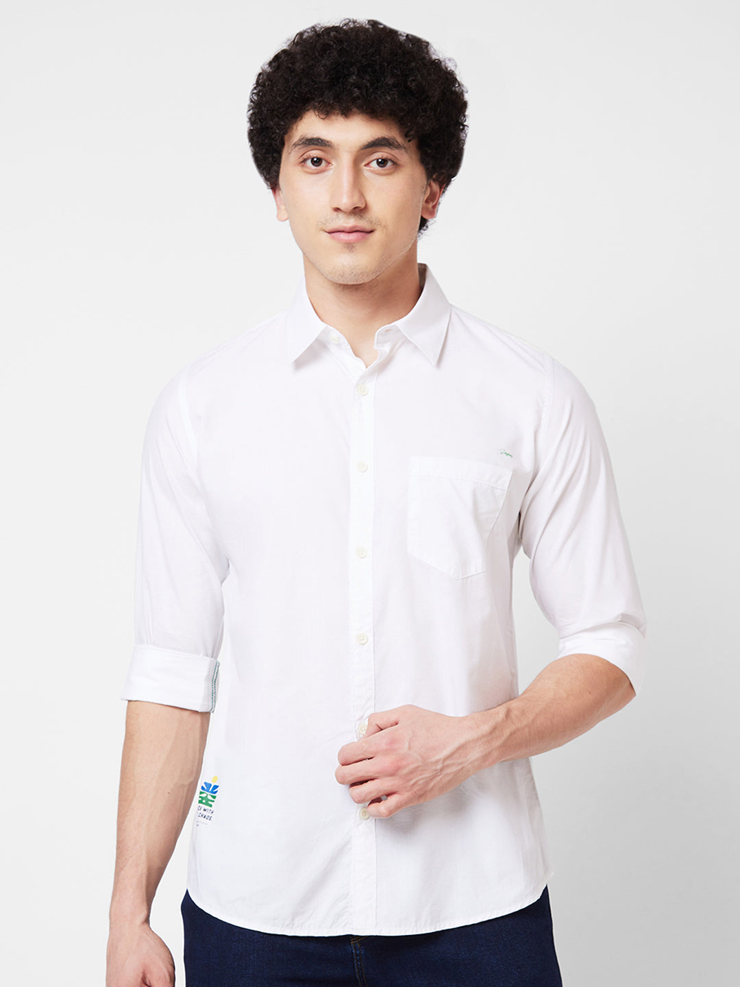 Spykar White SOLID FULL SLEEVE Shirt For Men