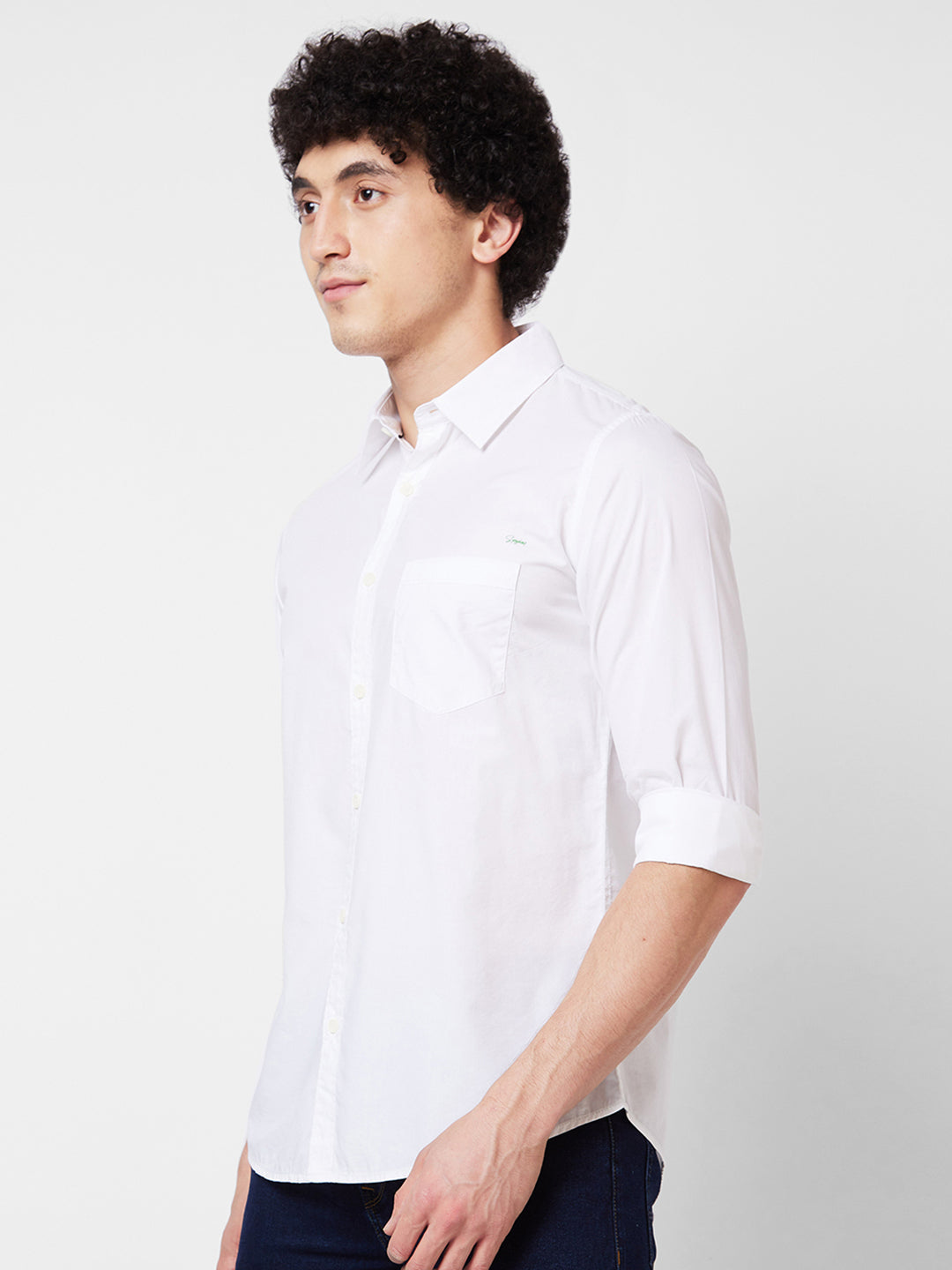 Spykar White SOLID FULL SLEEVE Shirt For Men