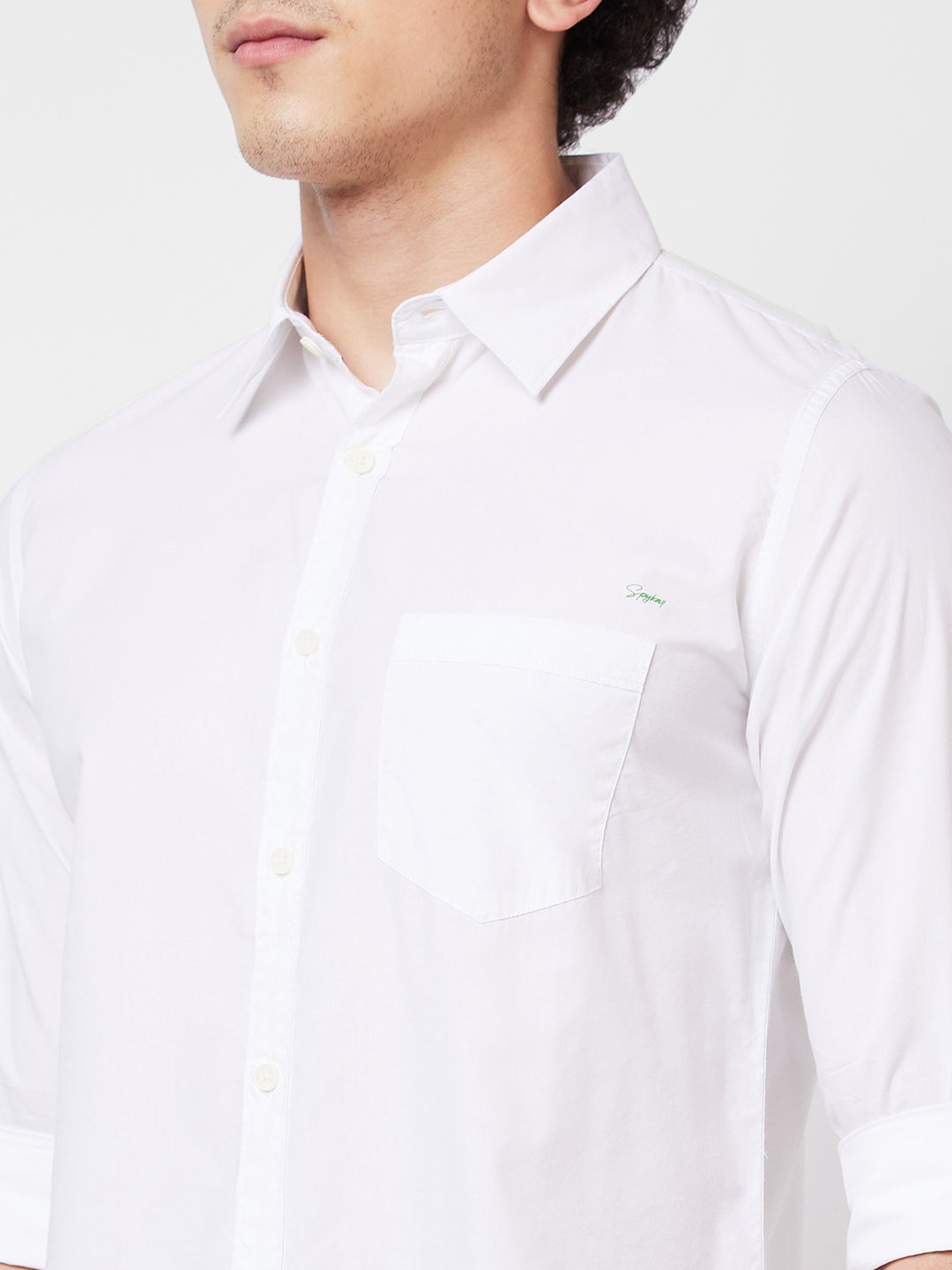 Spykar White SOLID FULL SLEEVE Shirt For Men