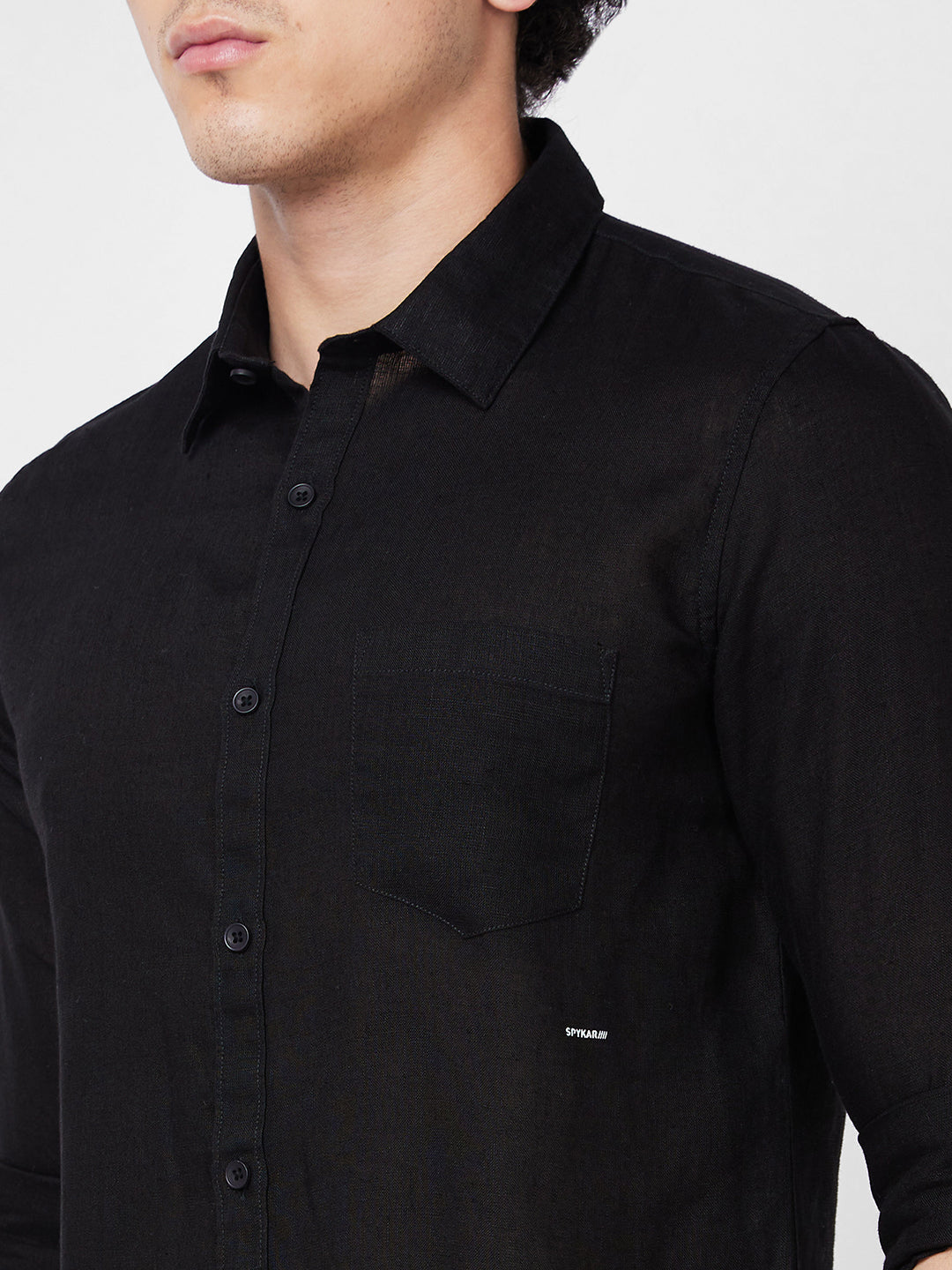 Spykar Black SOLID FULL SLEEVE Shirt For Men