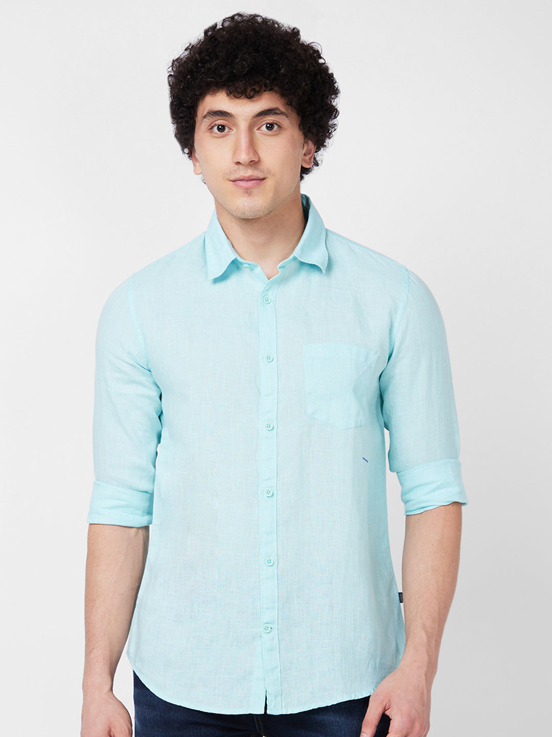 Spykar Blue SOLID FULL SLEEVE Shirt For Men