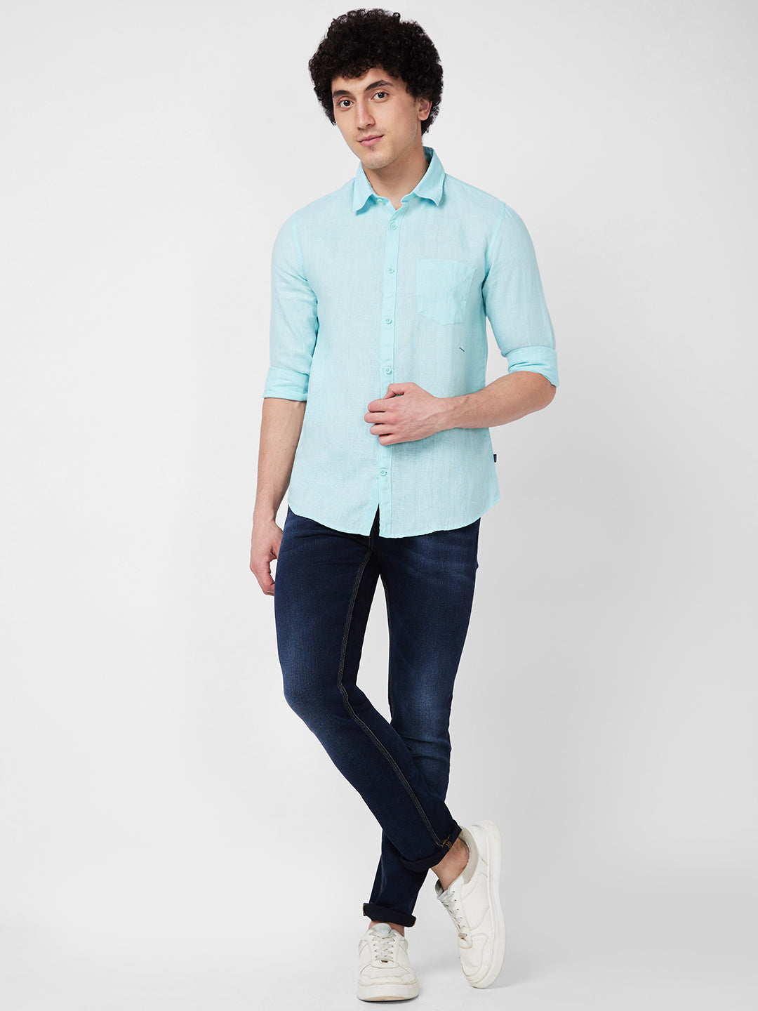 Spykar Blue SOLID FULL SLEEVE Shirt For Men