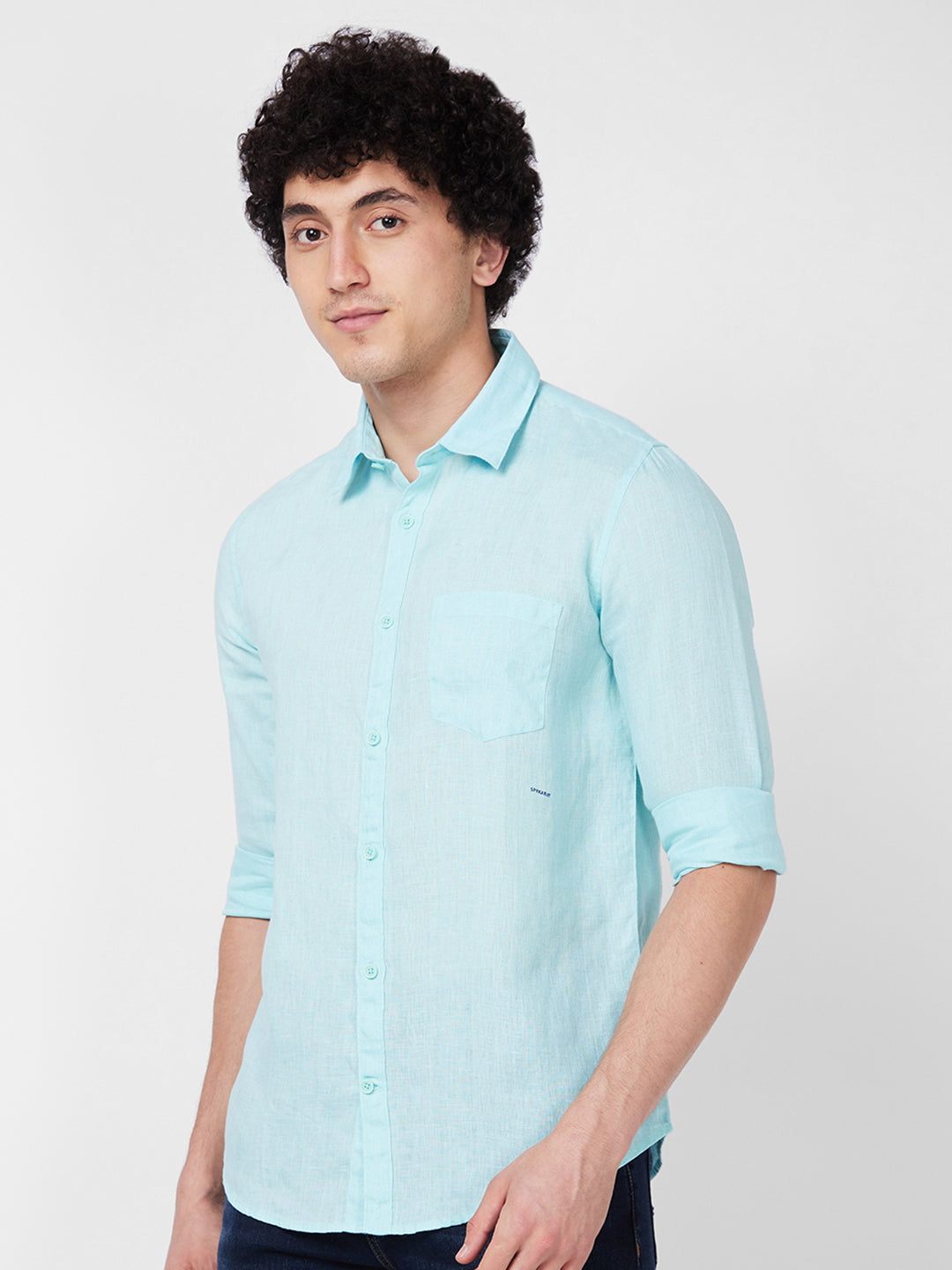 Spykar Blue SOLID FULL SLEEVE Shirt For Men