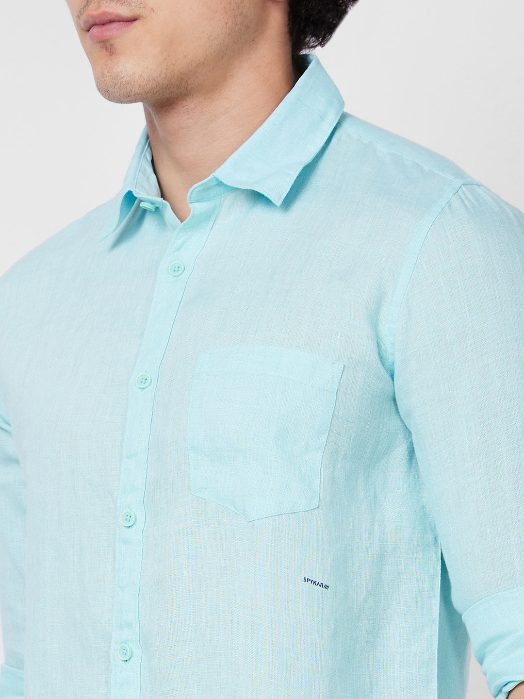 Spykar Blue SOLID FULL SLEEVE Shirt For Men