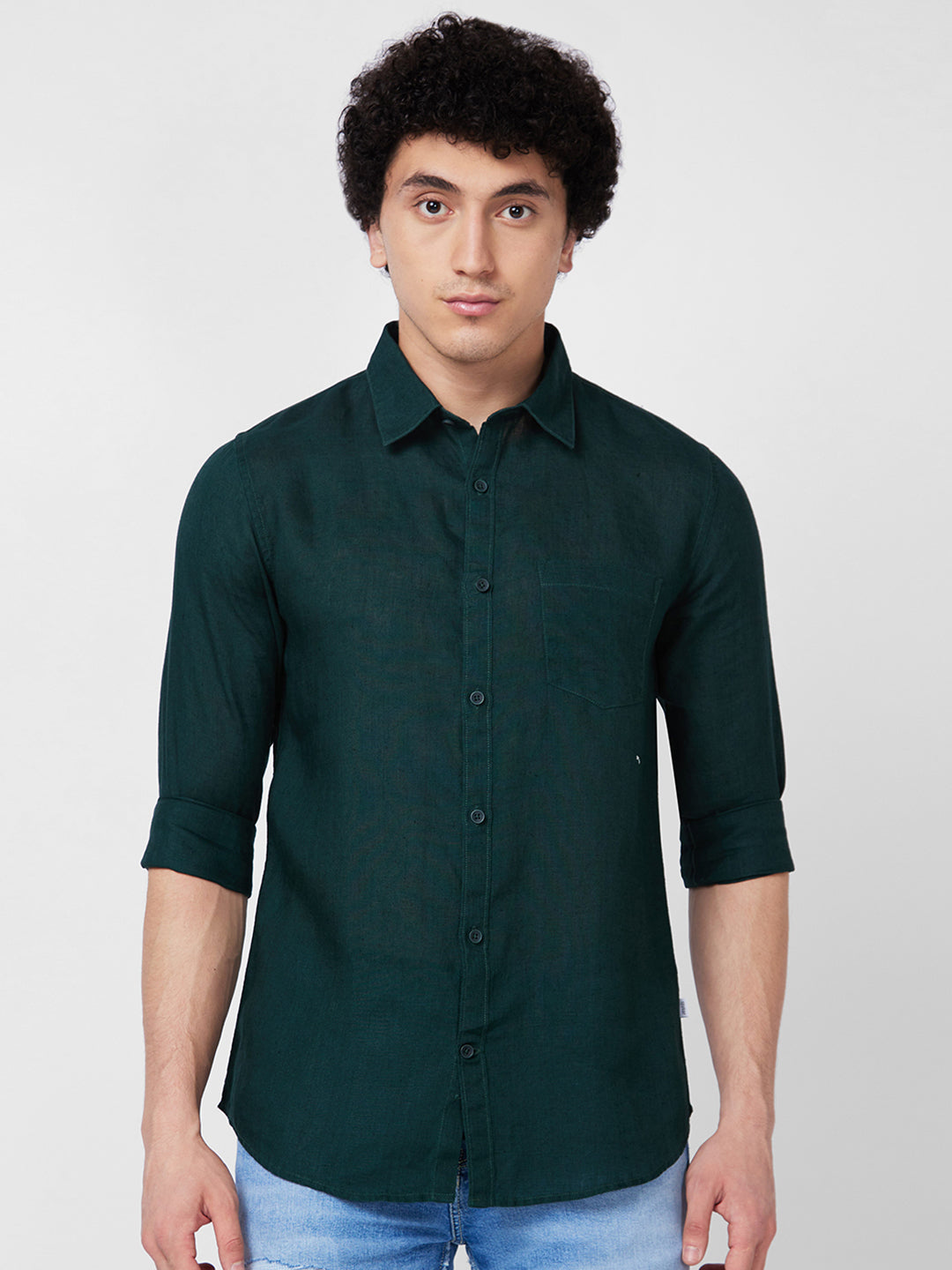 Spykar Green SOLID FULL SLEEVE Shirt For Men