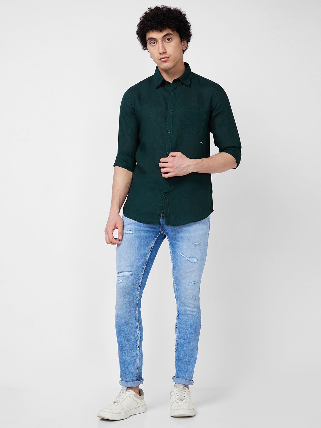 Spykar Green SOLID FULL SLEEVE Shirt For Men