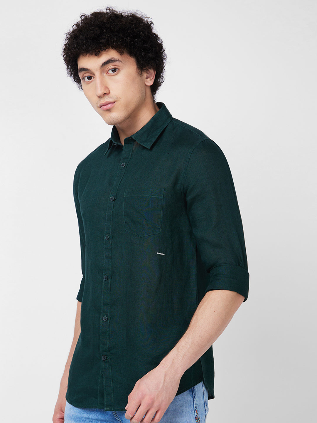 Spykar Green SOLID FULL SLEEVE Shirt For Men