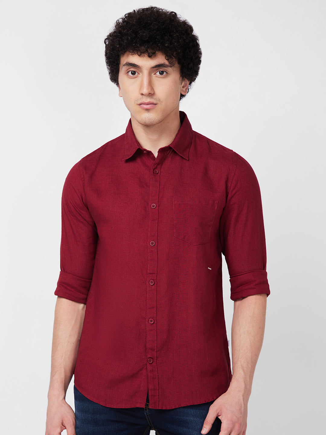 Spykar Red SOLID FULL SLEEVE Shirt For Men