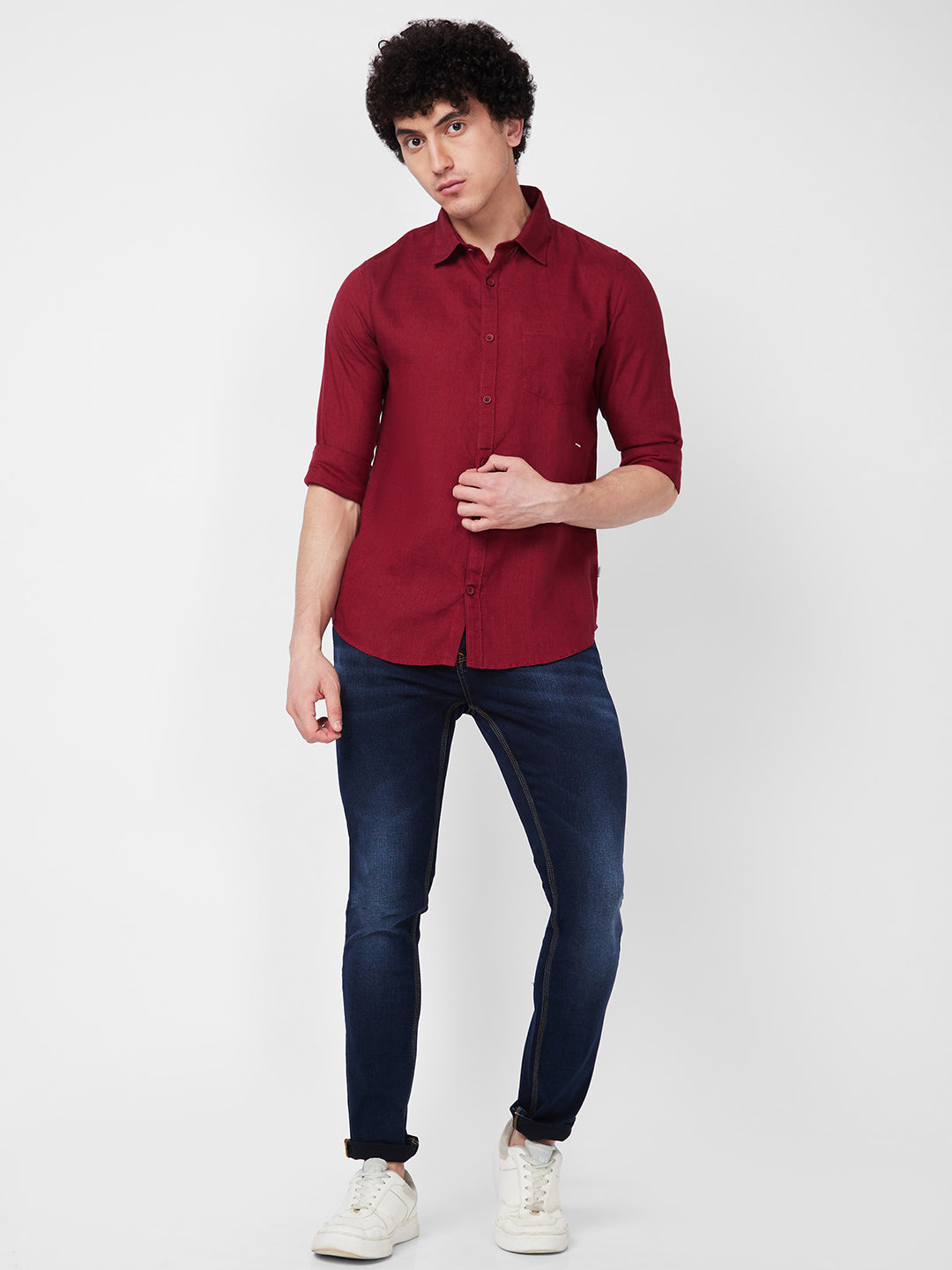 Spykar Red SOLID FULL SLEEVE Shirt For Men