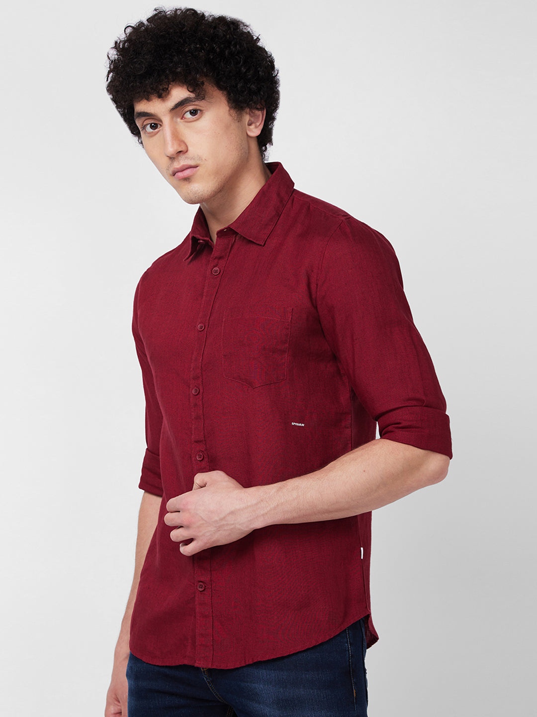 Spykar Red SOLID FULL SLEEVE Shirt For Men