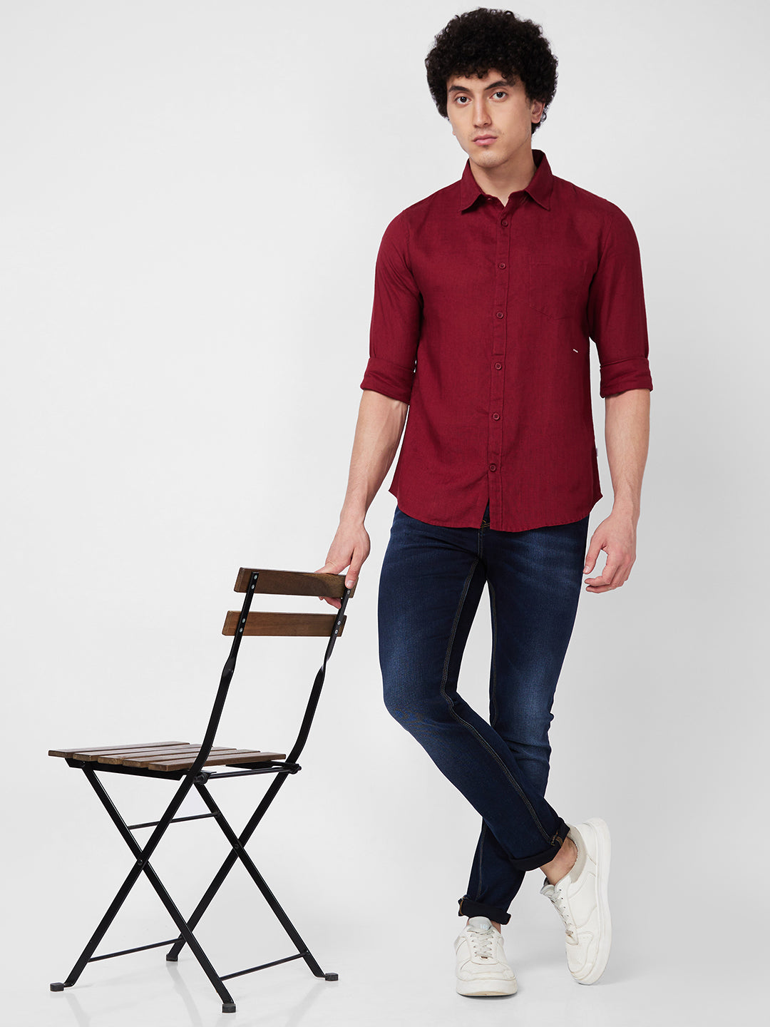 Spykar Red SOLID FULL SLEEVE Shirt For Men