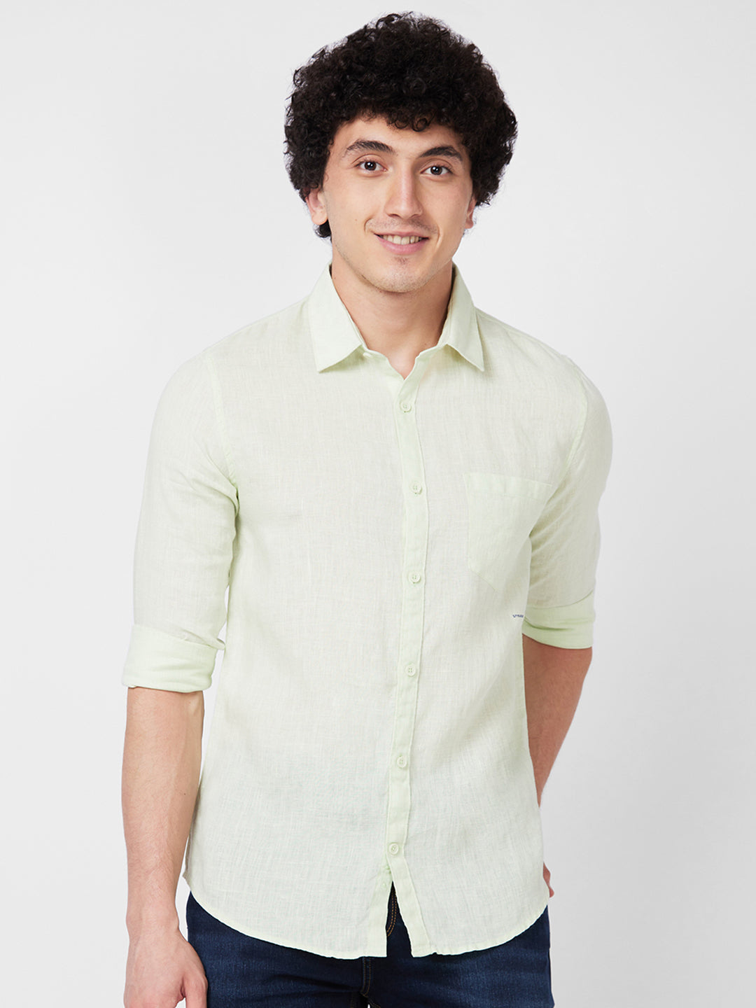 Spykar Green SOLID FULL SLEEVE Shirt For Men