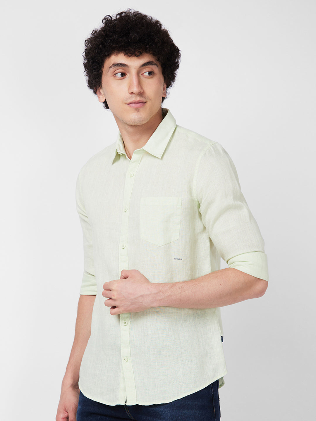 Spykar Green SOLID FULL SLEEVE Shirt For Men