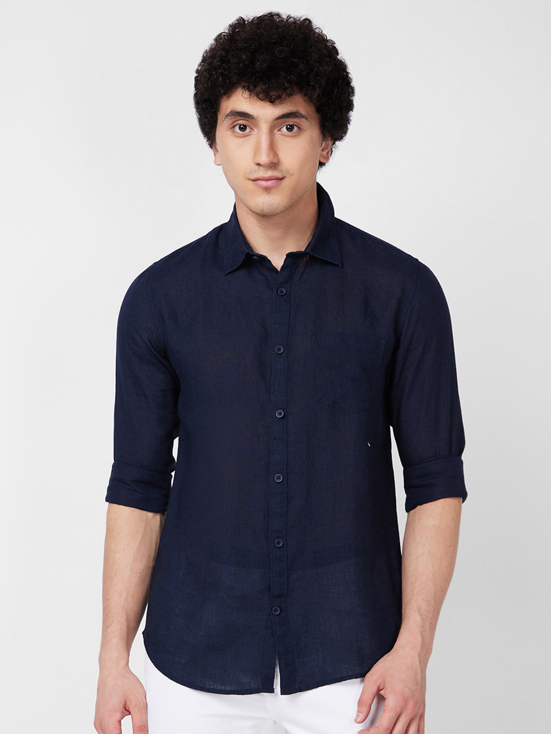 Spykar Blue SOLID FULL SLEEVE Shirt For Men