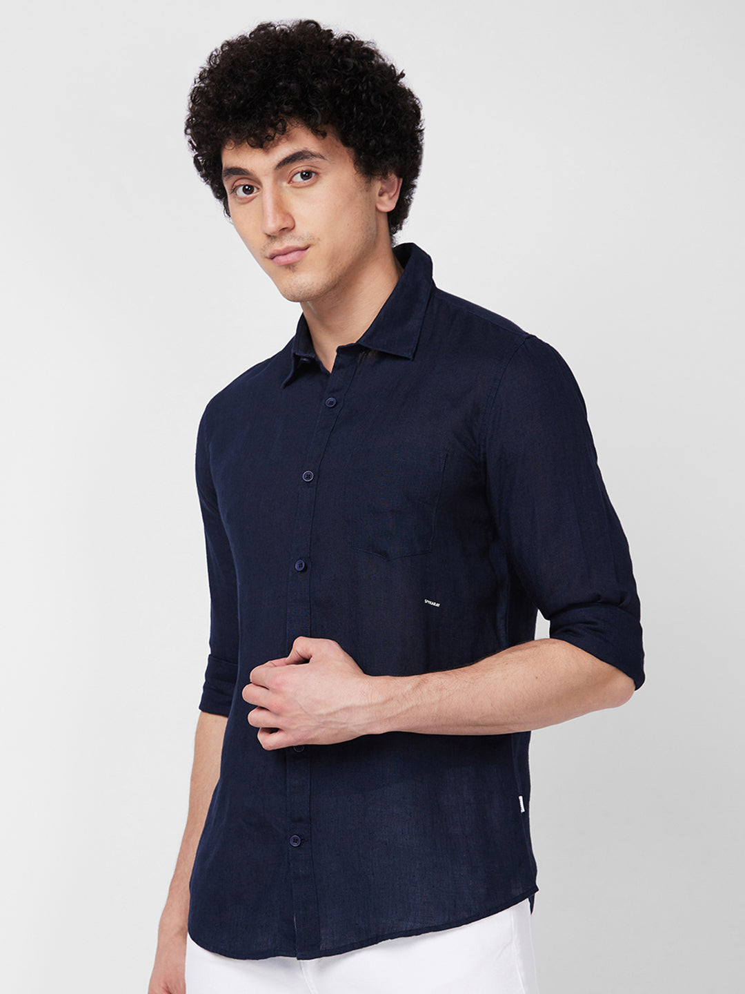 Spykar Blue SOLID FULL SLEEVE Shirt For Men