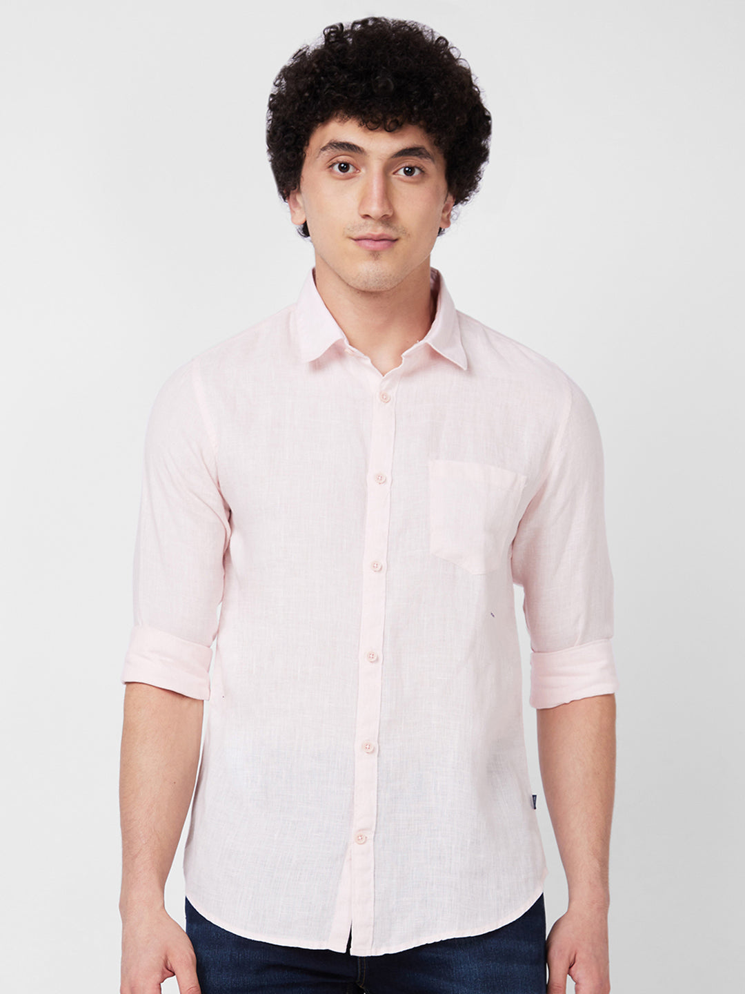 Spykar Peach SOLID FULL SLEEVE Shirt For Men