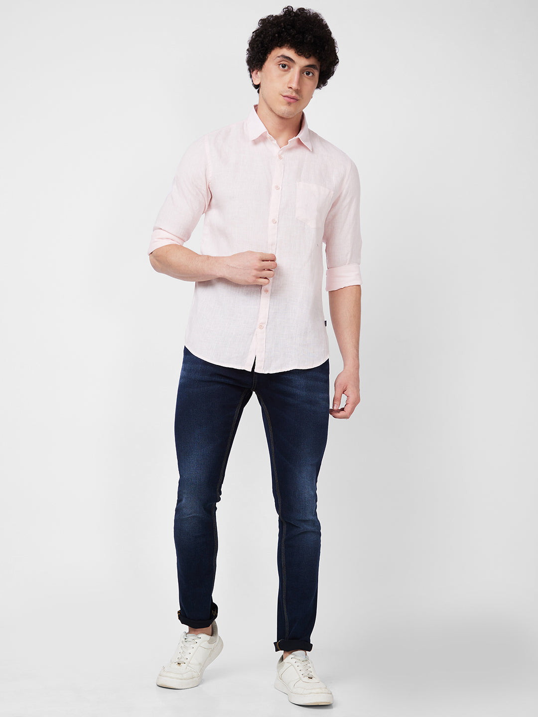 Spykar Peach SOLID FULL SLEEVE Shirt For Men