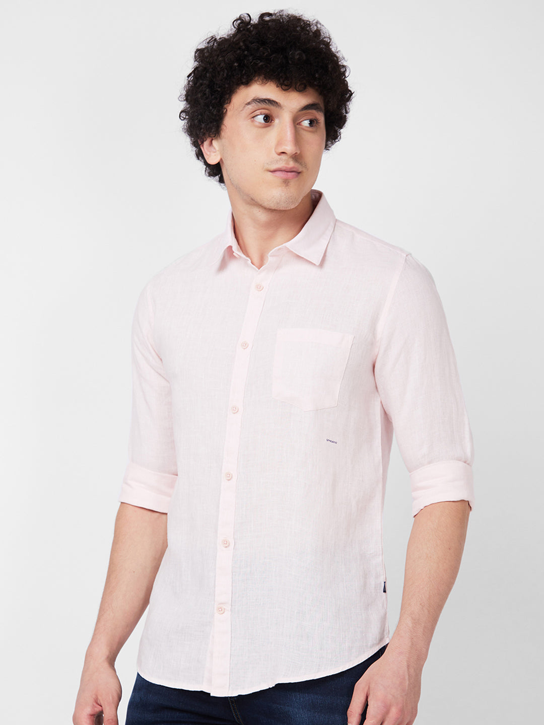 Spykar Peach SOLID FULL SLEEVE Shirt For Men