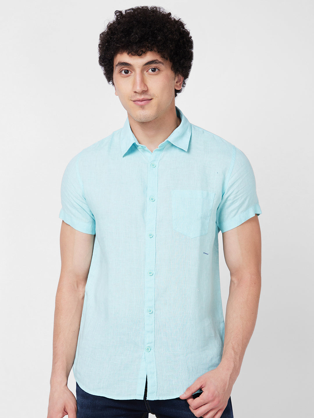 Spykar Blue SOLID HALF SLEEVE Shirt For Men