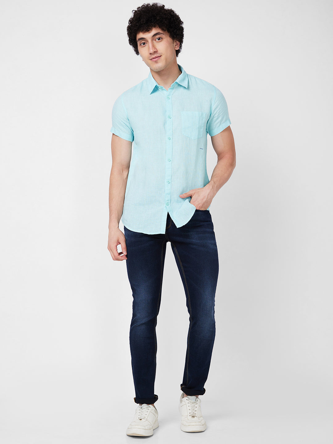 Spykar Blue SOLID HALF SLEEVE Shirt For Men