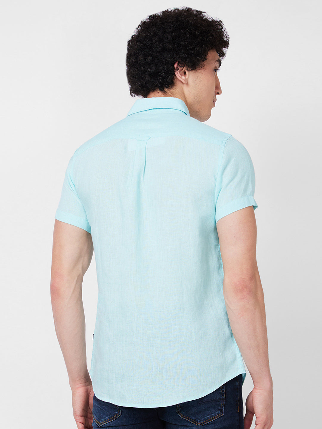 Spykar Blue SOLID HALF SLEEVE Shirt For Men