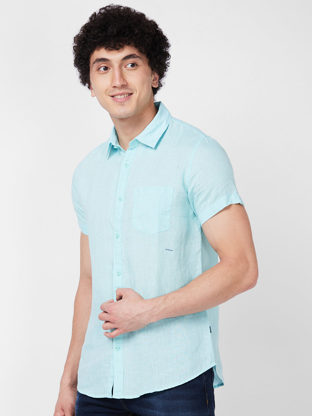 Spykar Blue SOLID HALF SLEEVE Shirt For Men