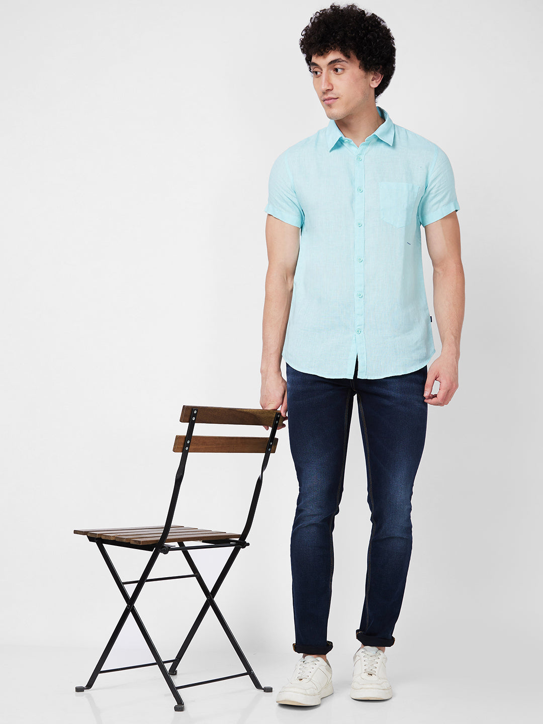 Spykar Blue SOLID HALF SLEEVE Shirt For Men