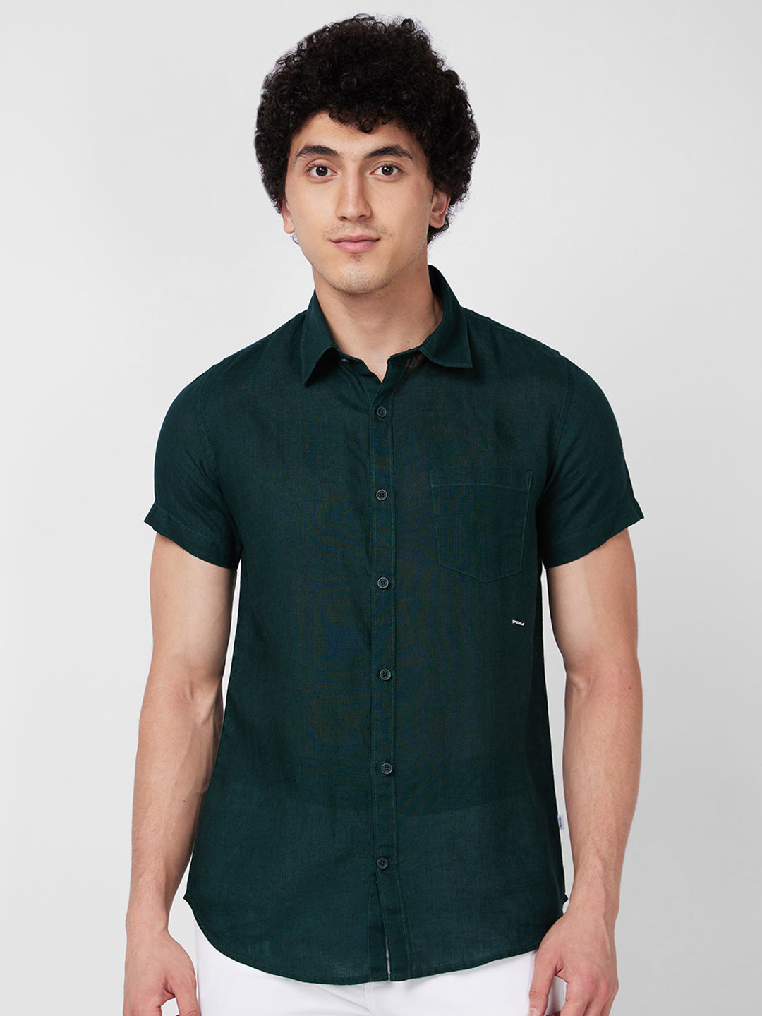 Spykar Green SOLID HALF SLEEVE Shirt For Men