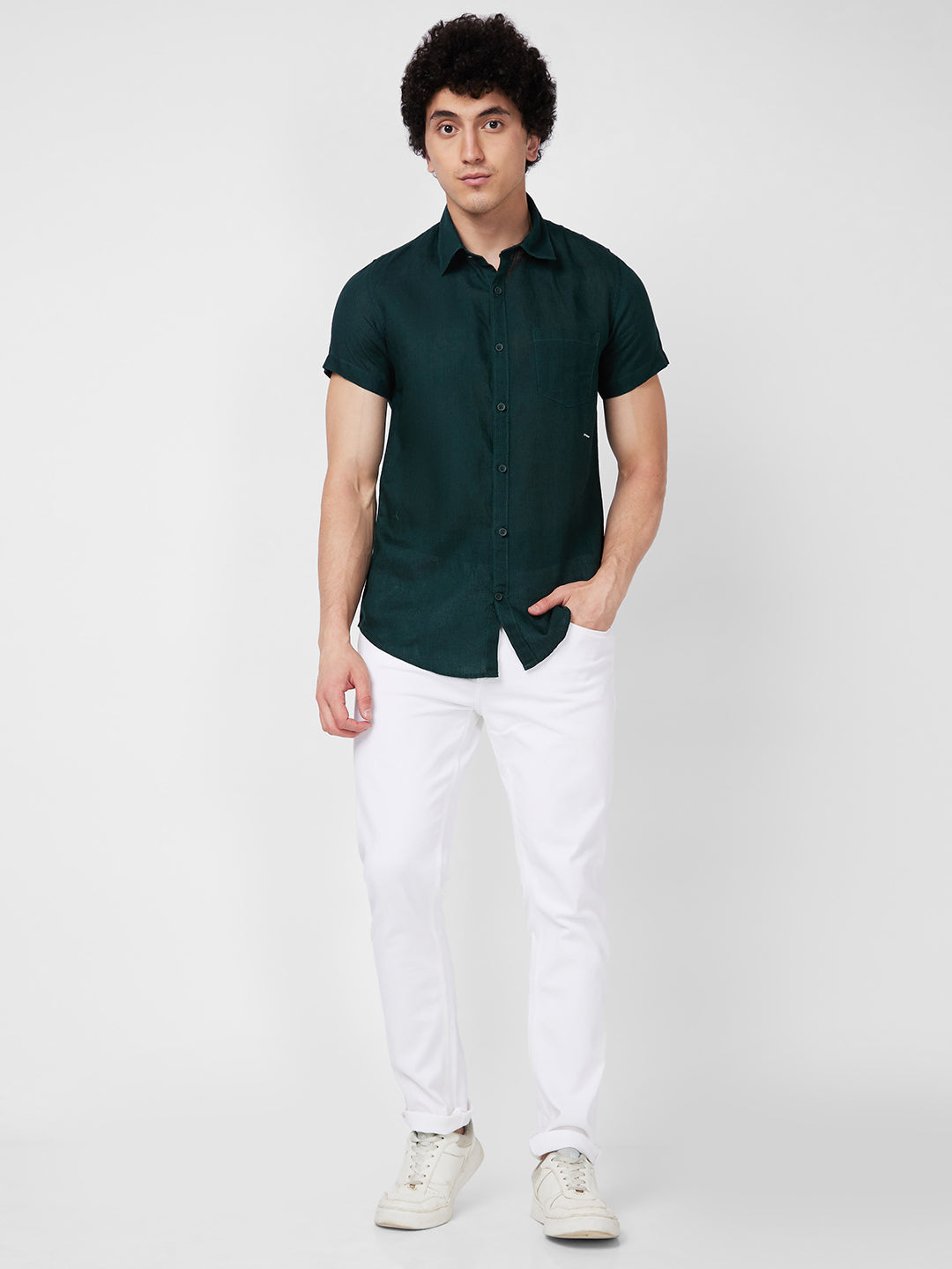 Spykar Green SOLID HALF SLEEVE Shirt For Men