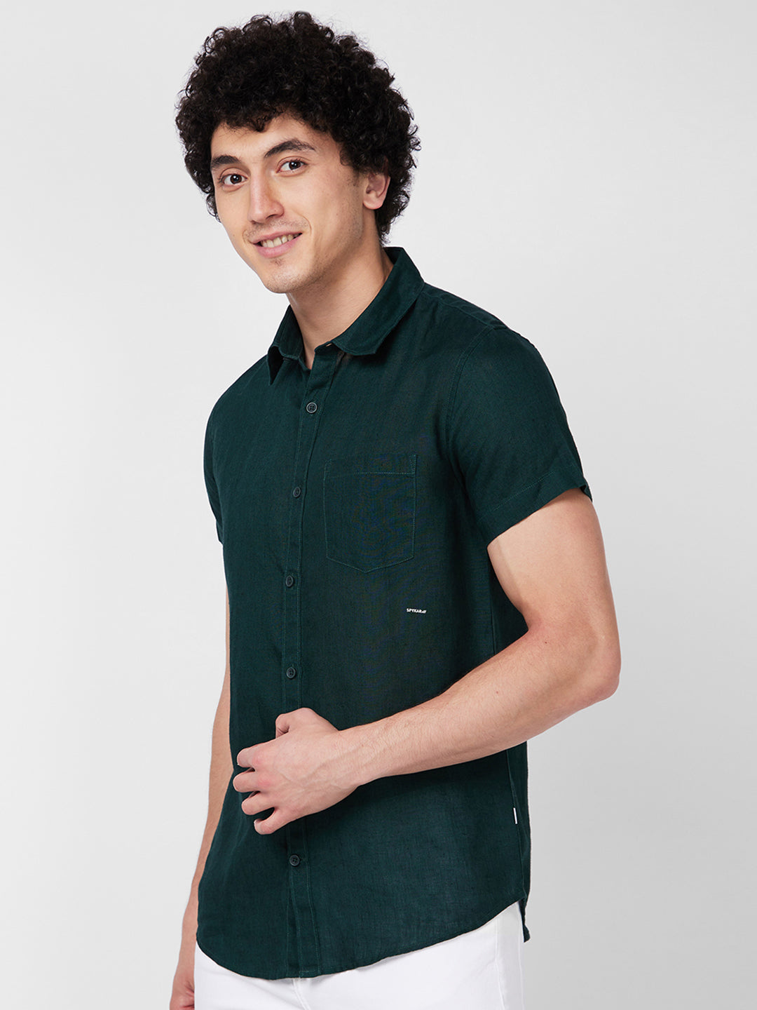 Spykar Green SOLID HALF SLEEVE Shirt For Men