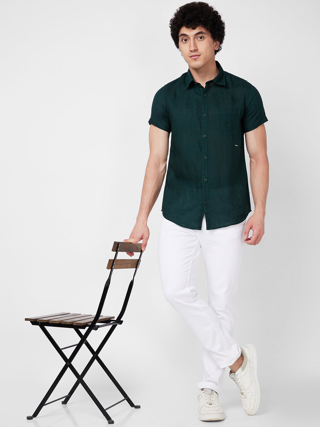 Spykar Green SOLID HALF SLEEVE Shirt For Men