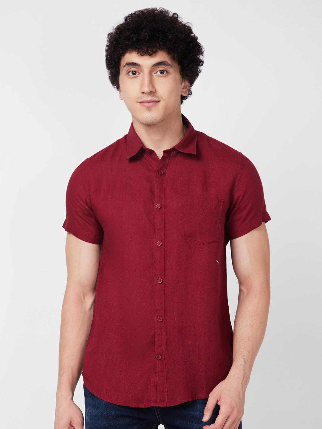 Spykar Red SOLID HALF SLEEVE Shirt For Men