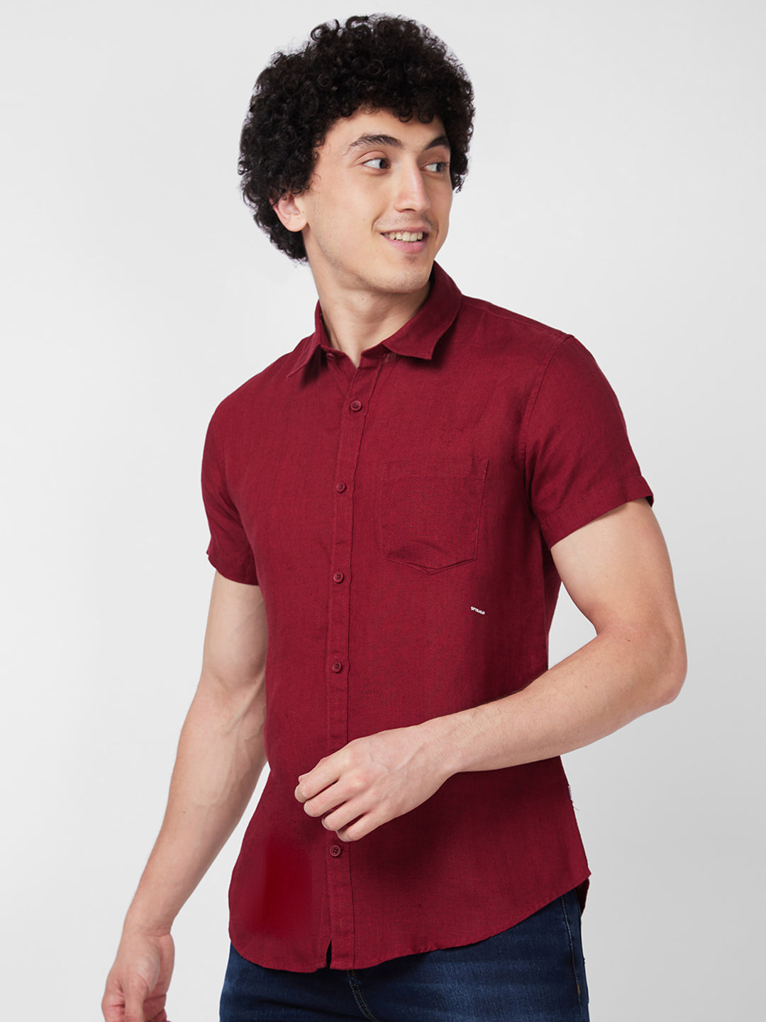 Spykar Red SOLID HALF SLEEVE Shirt For Men