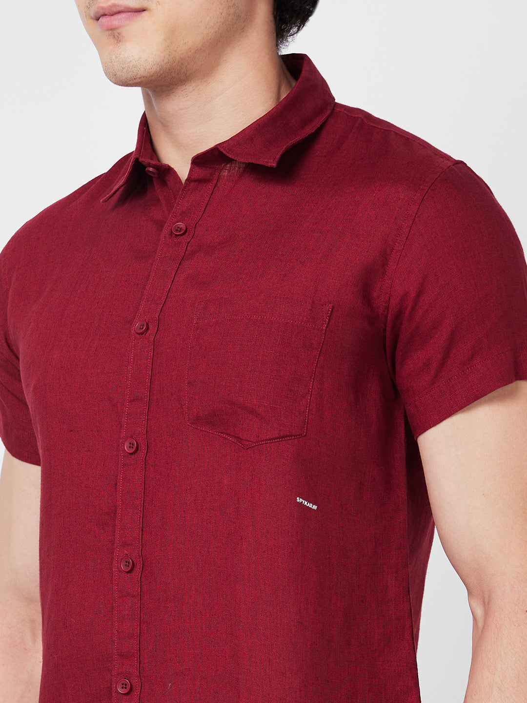 Spykar Red SOLID HALF SLEEVE Shirt For Men