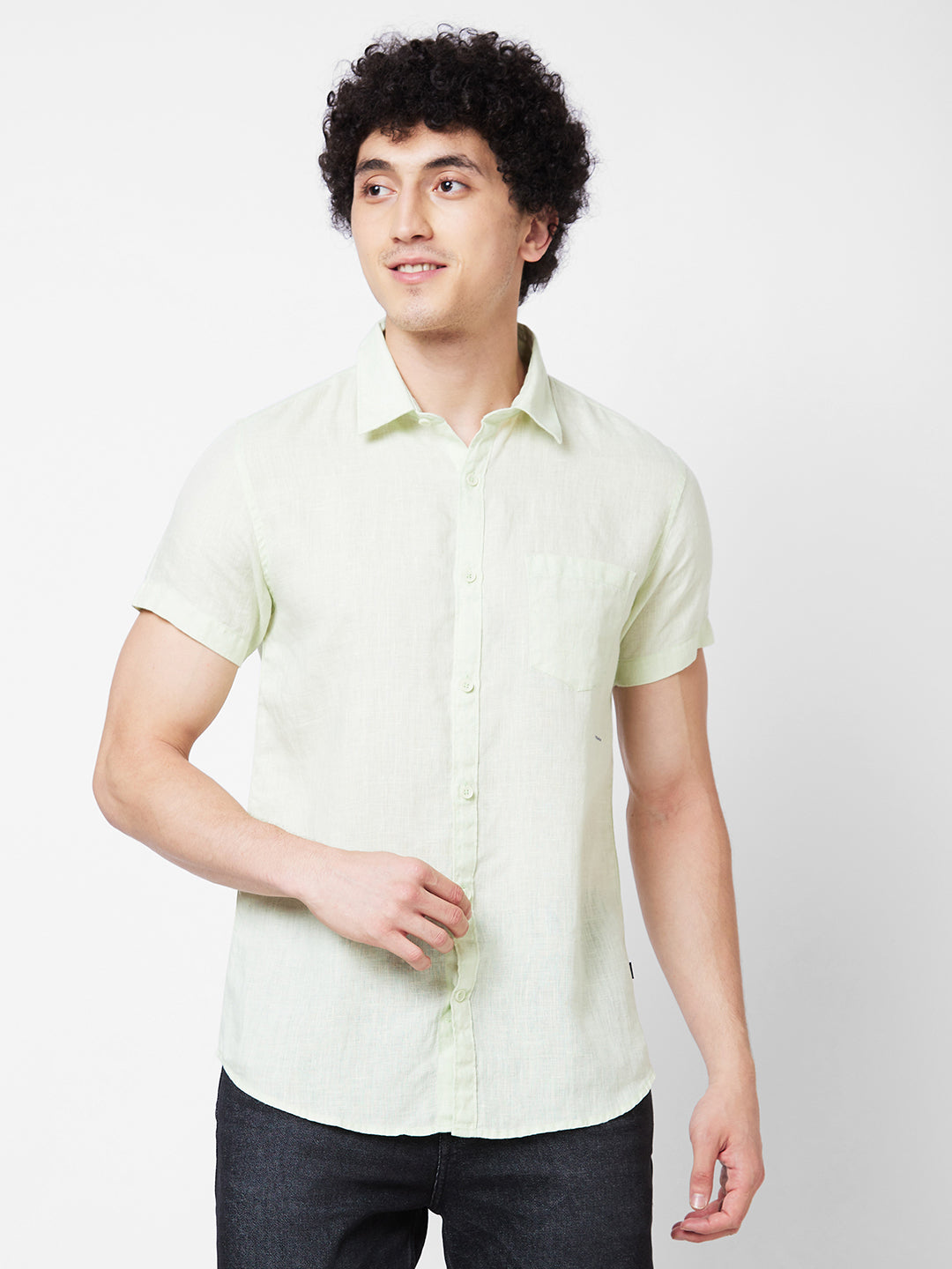 Spykar Green SOLID HALF SLEEVE Shirt For Men