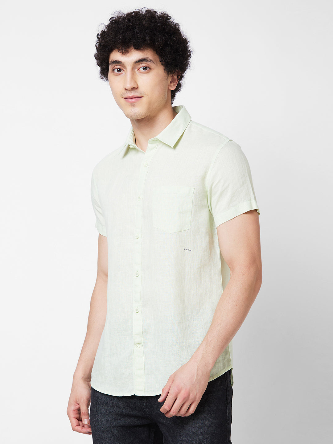 Spykar Green SOLID HALF SLEEVE Shirt For Men