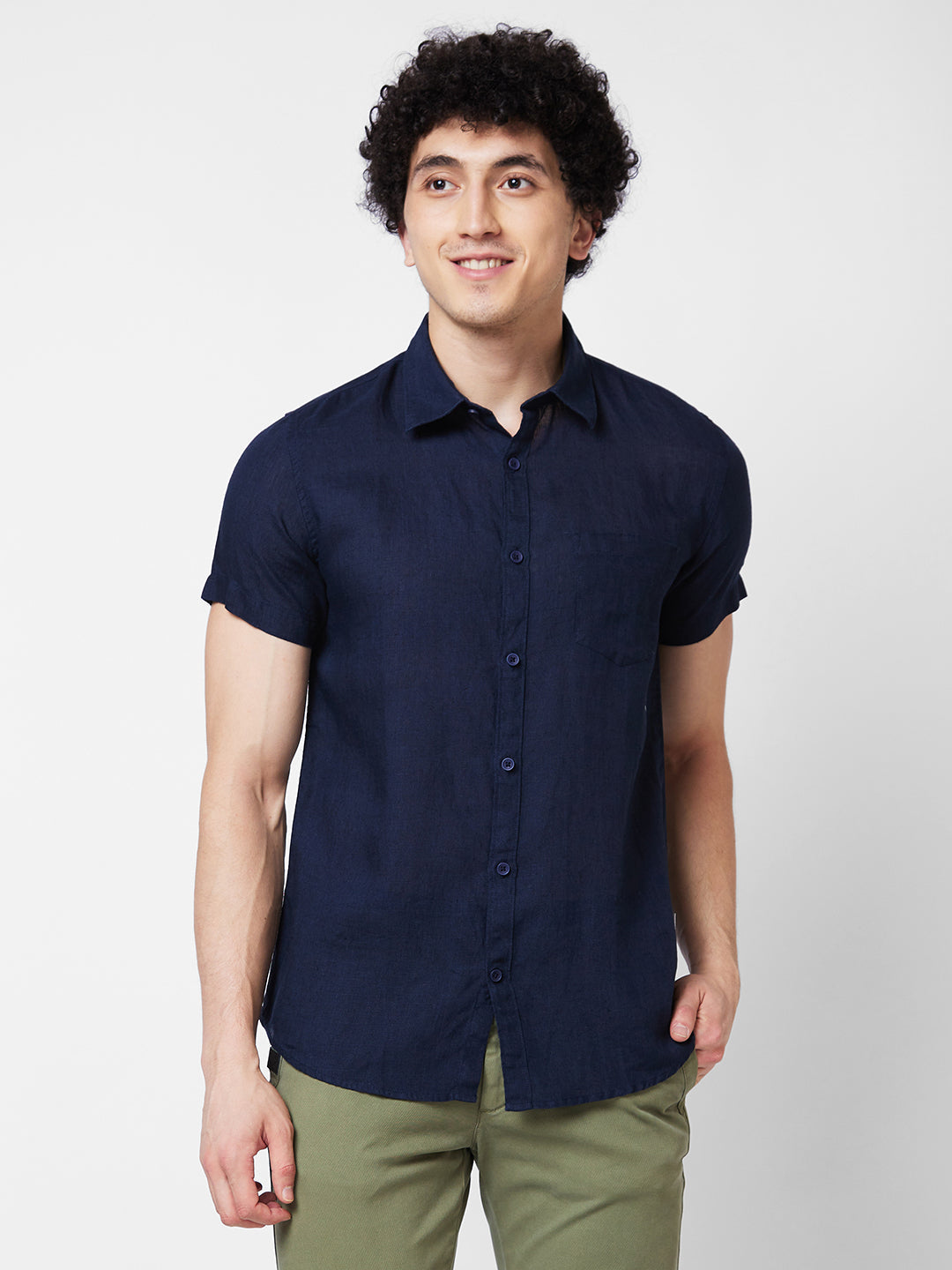 Spykar Blue SOLID HALF SLEEVE Shirt For Men