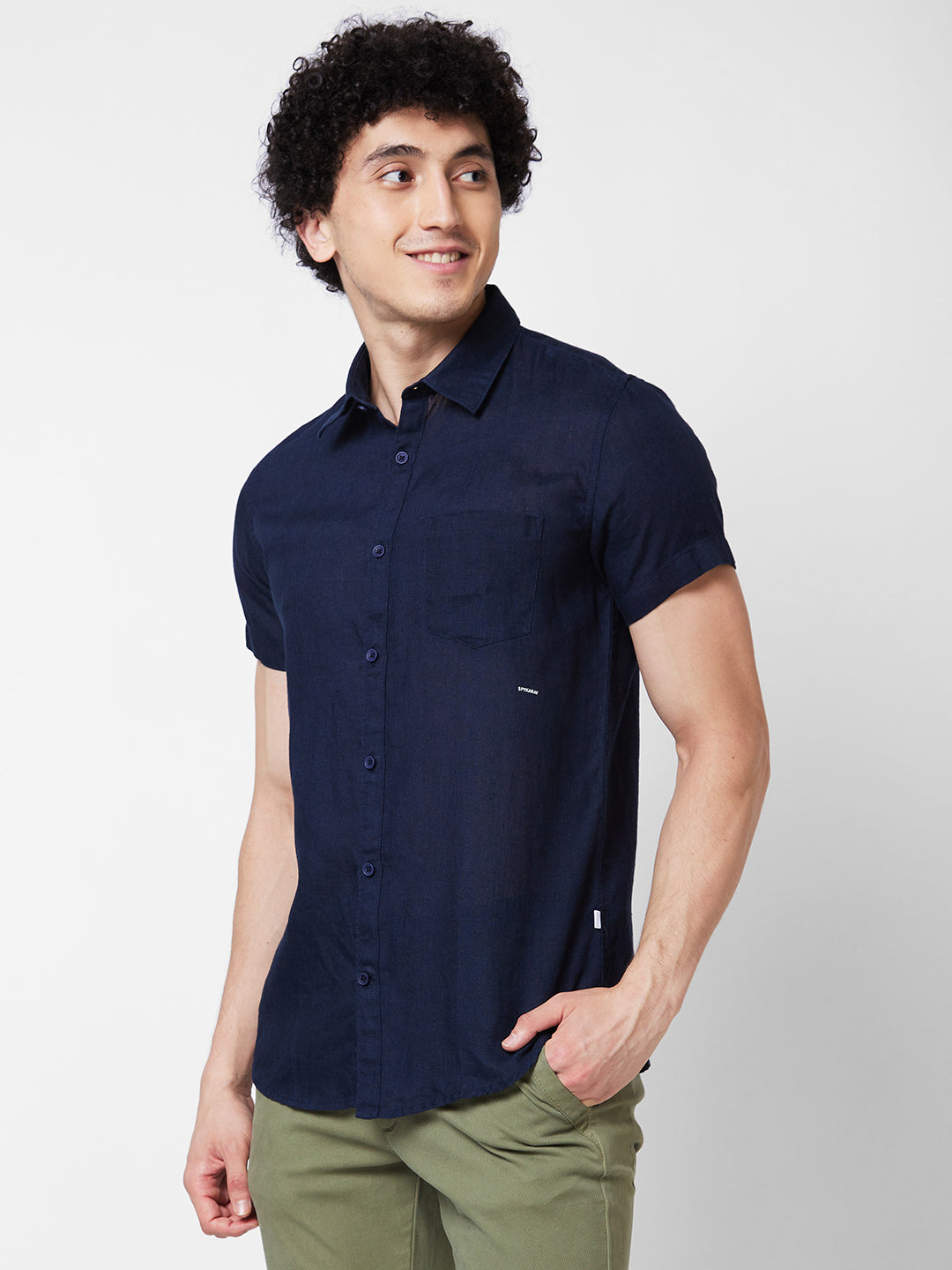 Spykar Blue SOLID HALF SLEEVE Shirt For Men