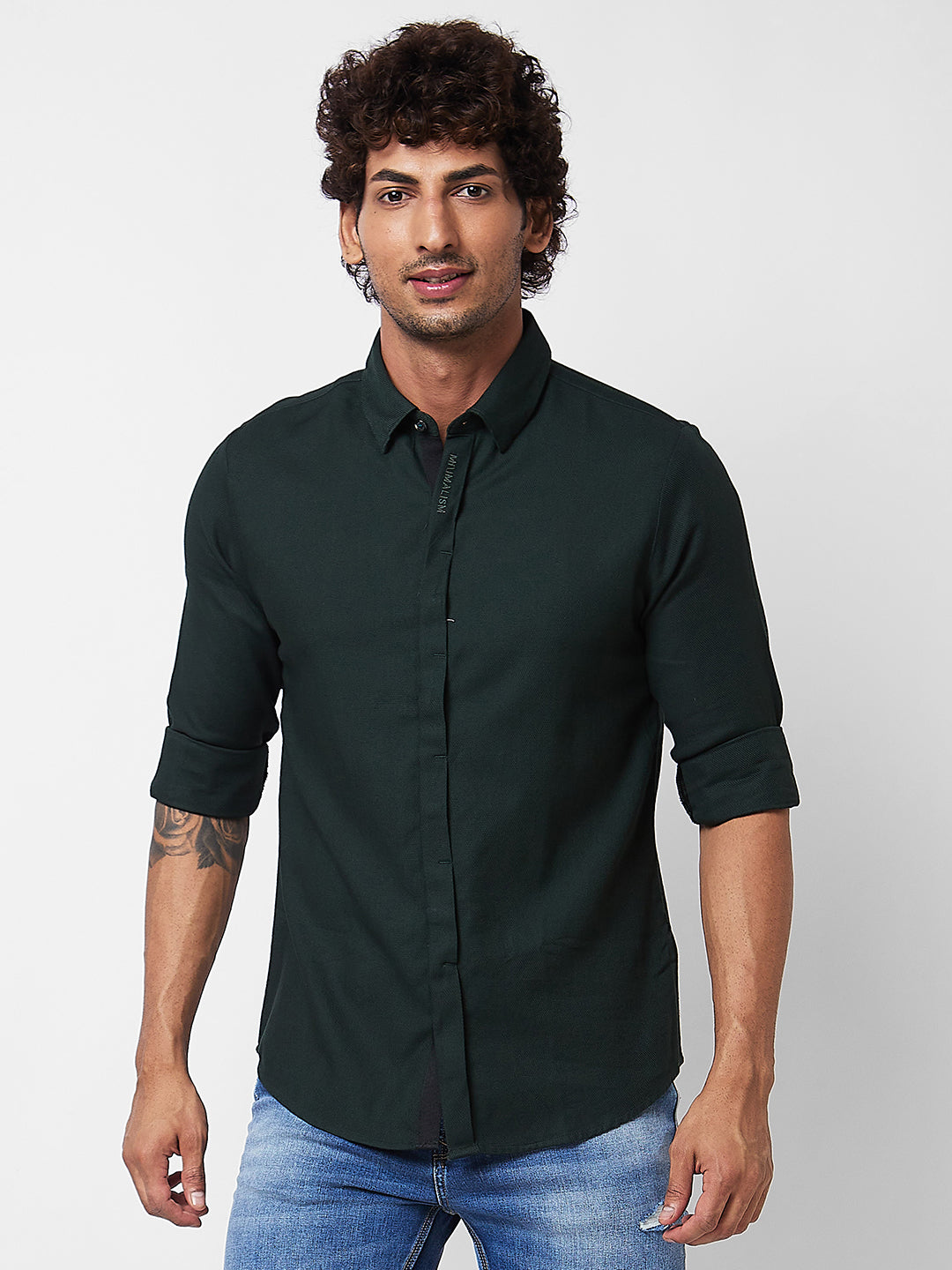 Spykar Green SOLID FULL SLEEVE Shirt For Men