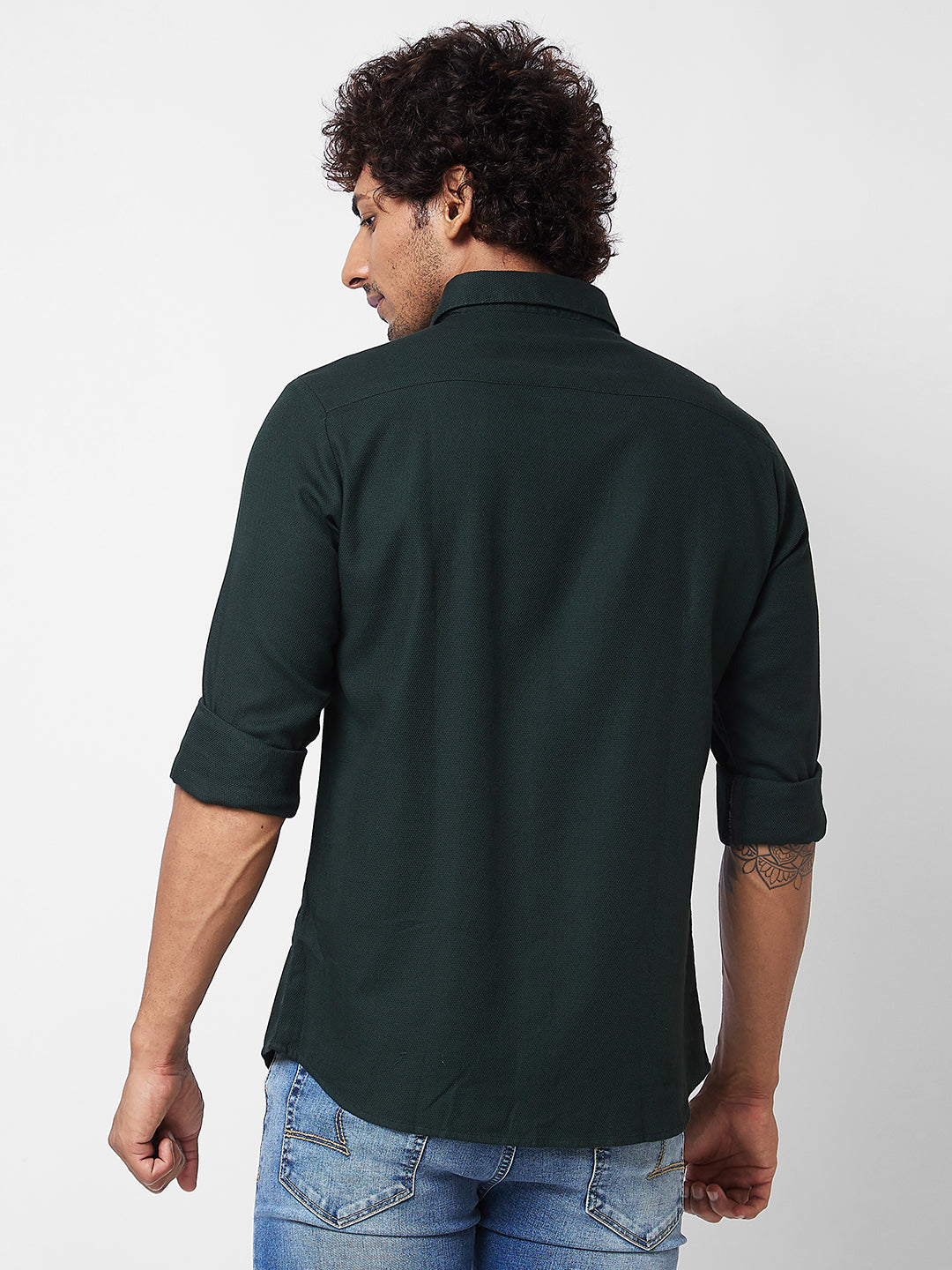 Spykar Green SOLID FULL SLEEVE Shirt For Men