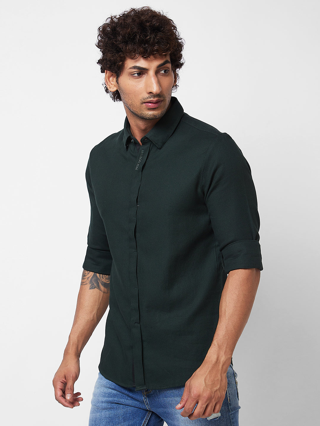 Spykar Green SOLID FULL SLEEVE Shirt For Men