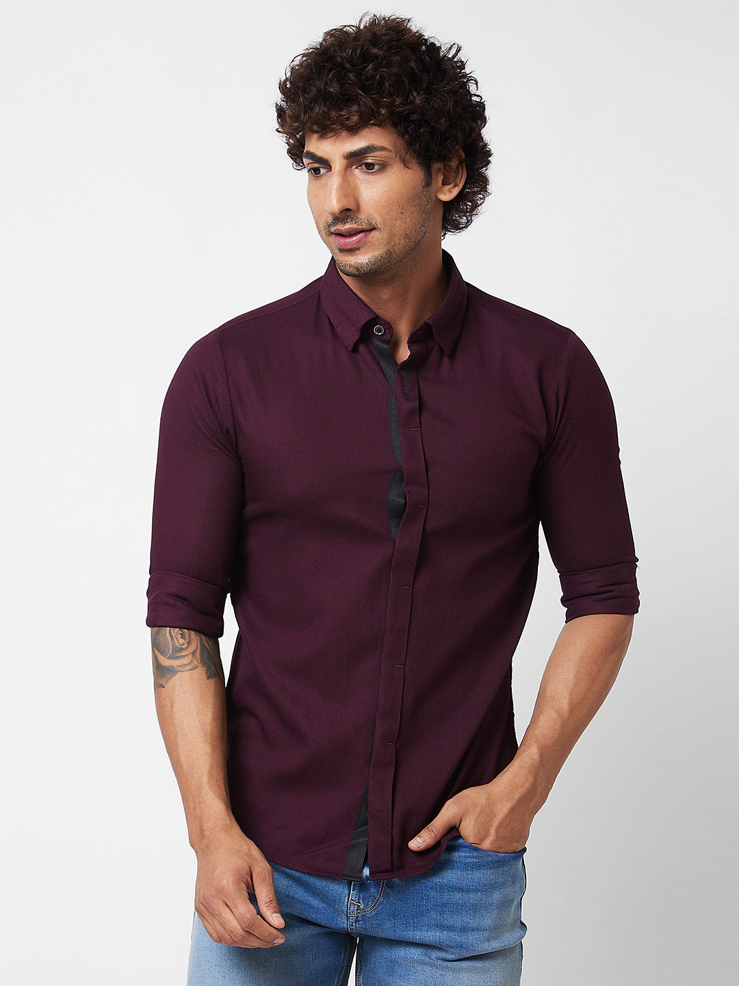 Spykar Red SOLID FULL SLEEVE Shirt For Men