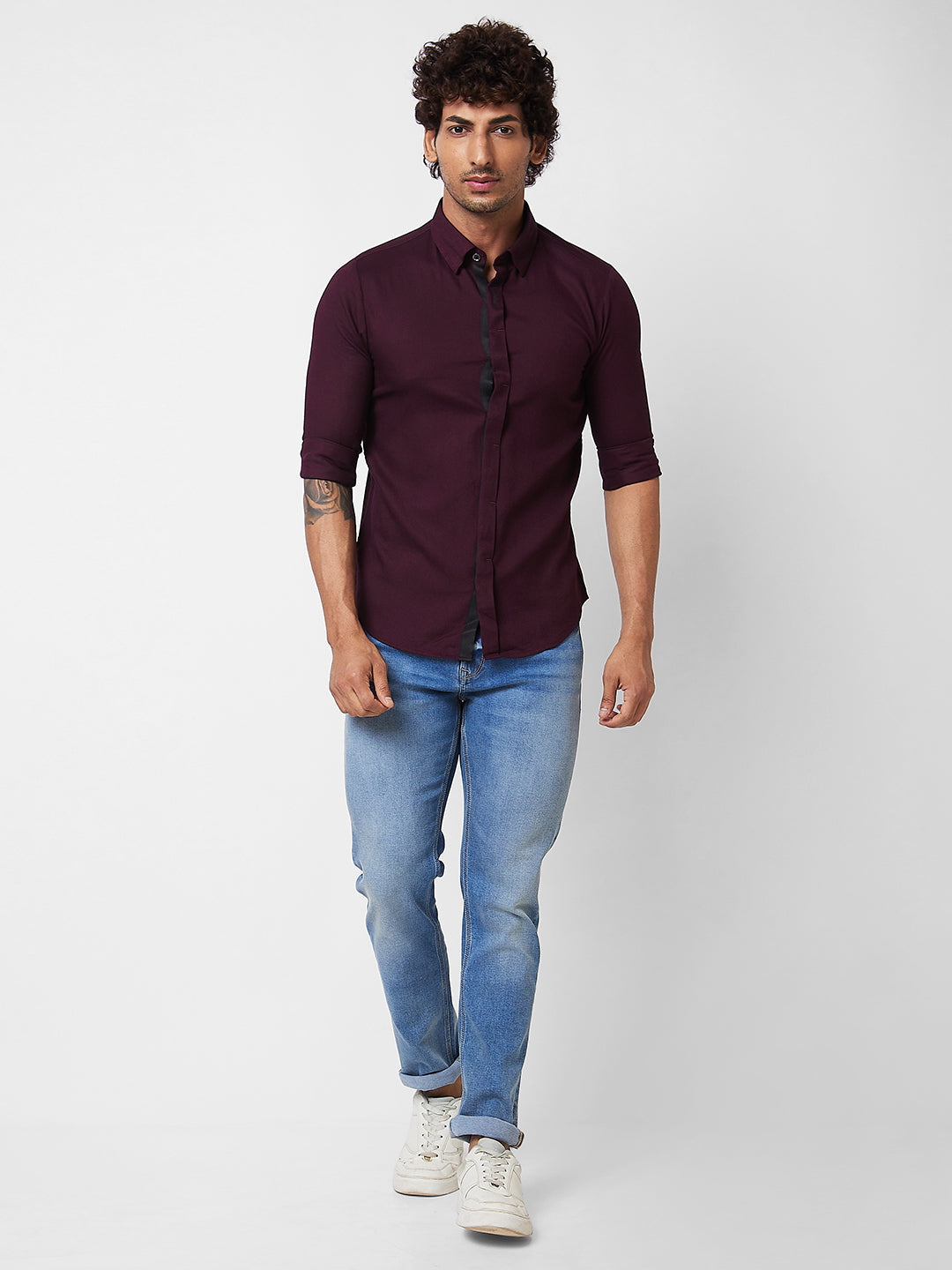 Spykar Red SOLID FULL SLEEVE Shirt For Men