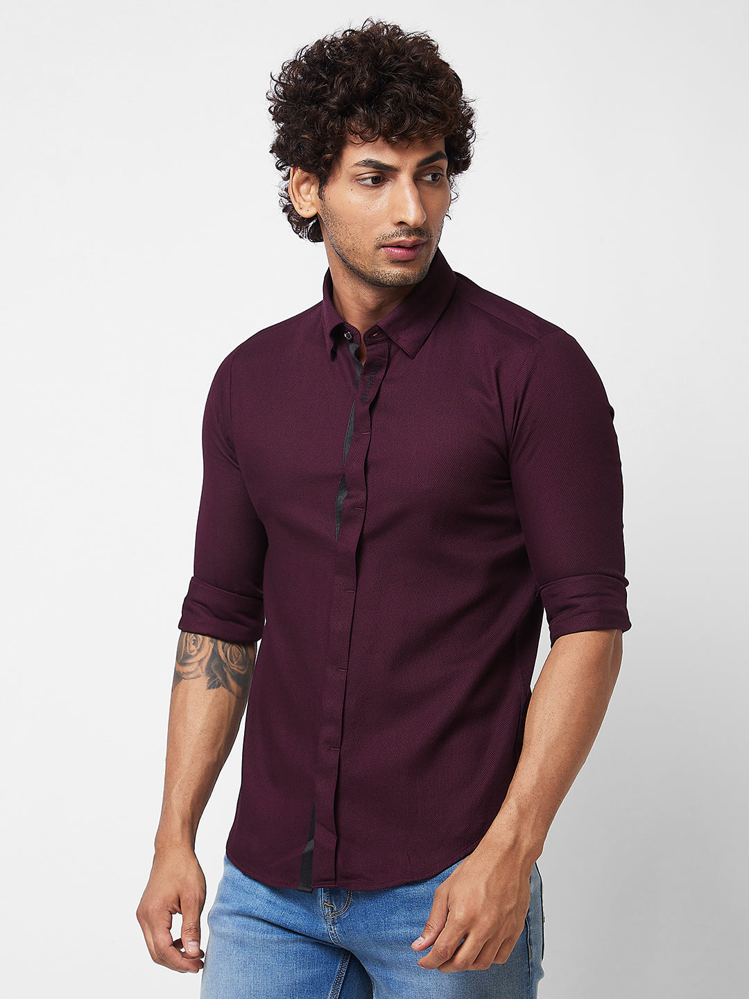 Spykar Red SOLID FULL SLEEVE Shirt For Men