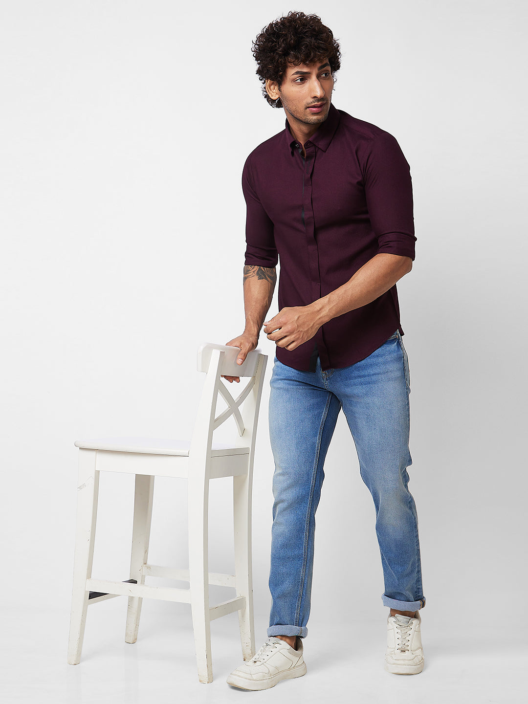 Spykar Red SOLID FULL SLEEVE Shirt For Men